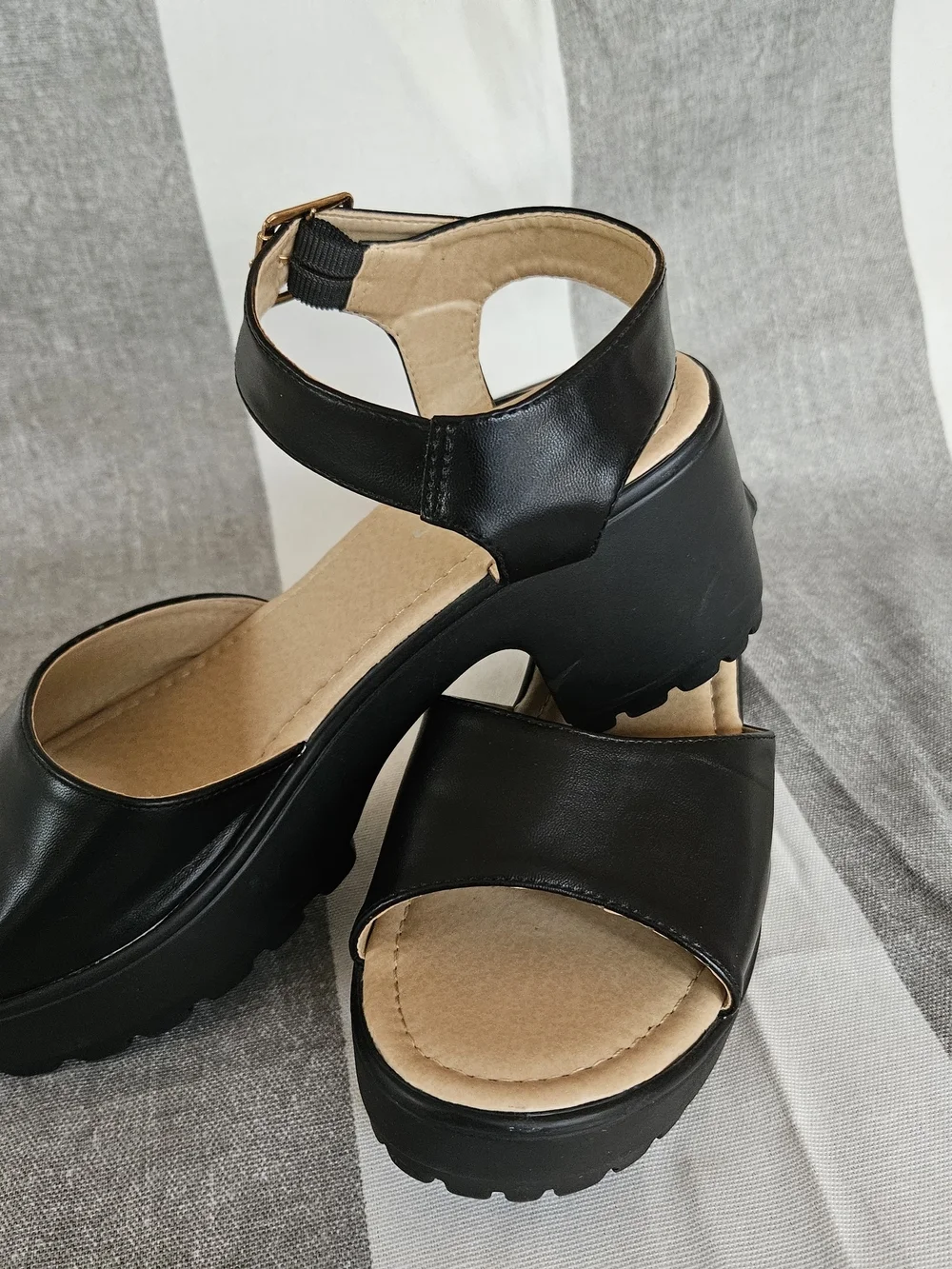 Krush Black Faux Leather Platform Block Heel Sandals - Women's